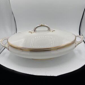 Limoges Flambeau China Covered Casserole Dish Gold Trim Serving